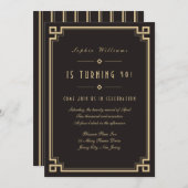 レトロフレームアールデコダーク誕生日招待状 招待状 (正面/裏面)