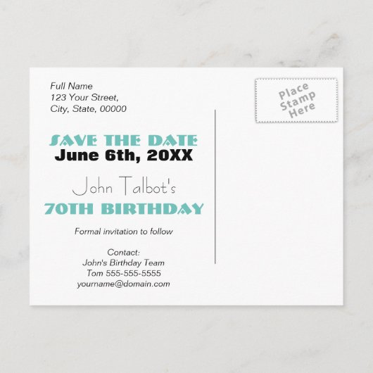 レトロフレーム70th誕生日パーティー日付を保存 案内ポストカード (裏面)