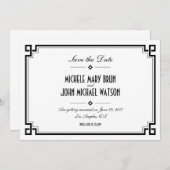 レトロフレーム ホワイト アールデコ セーブザデート カード (正面/裏面)