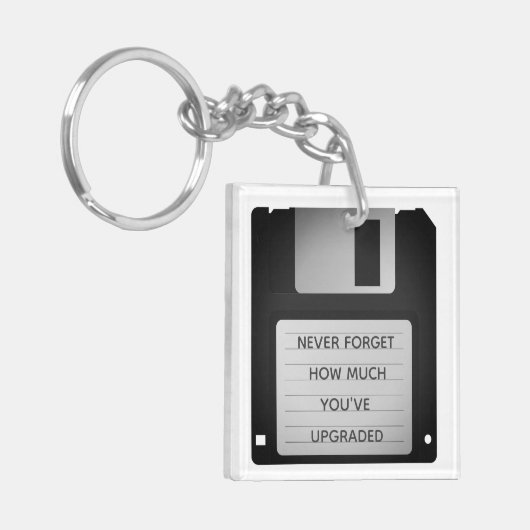 レトロフロッピーディスクアやる気を起こさせるップグレード引用文 キーホルダー (正面左)