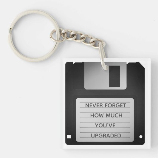 レトロフロッピーディスクアやる気を起こさせるップグレード引用文 キーホルダー (正面)