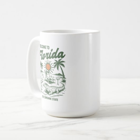 レトロフロリダアリゲーターパームツリーズサンセット コーヒーマグカップ (正面左)
