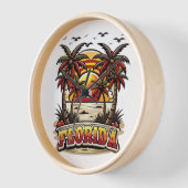 レトロフロリダサンセットウィズパームツリーズ 壁時計 (傾斜)