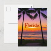 レトロフロリダトワイライト：パームシルエット&コースト ポストカード (正面/裏面)