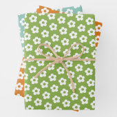 レトロフローラかわいい漫画デイジーパターン ラッピングペーパーシート (インサイチュ)