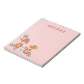 レトロフローラとマッシュルームモダンパステルピンク ノートパッド (回転)