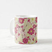レトロフローラと鳥のスケッチパターン コーヒーマグカップ (正面左)