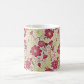 レトロフローラと鳥のスケッチパターン コーヒーマグカップ (中央)