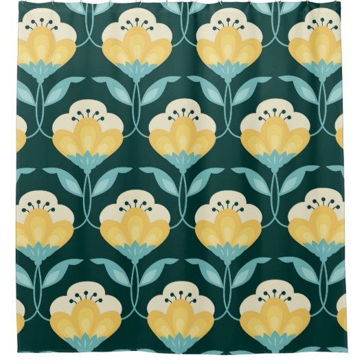 レトロフローラのシームレスなヴィンテージパターン シャワーカーテン (正面)