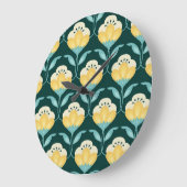 レトロフローラのシームレスなヴィンテージパターン ラージ壁時計 (傾斜)