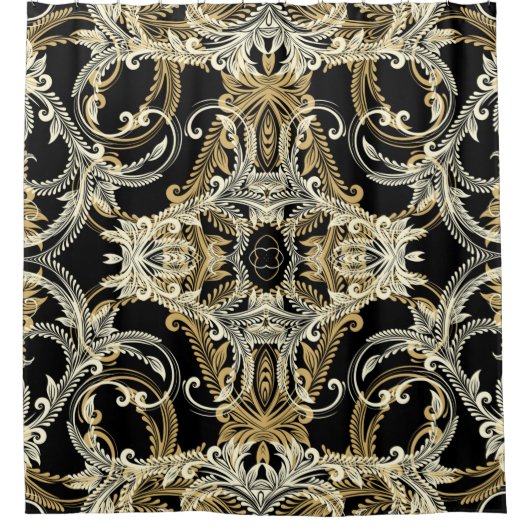 レトロフローラの背景。ヴィンテージイラストレーション。  シャワーカーテン (正面)