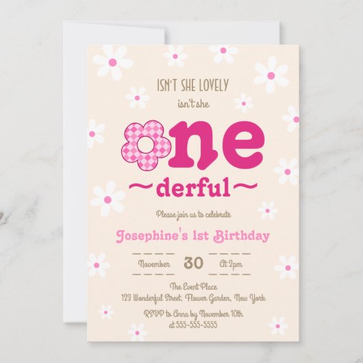 レトロフローラは彼女はOnedefrul 1st誕生日ではない 招待状 (正面)