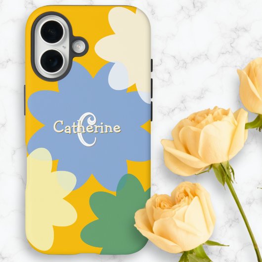 レトロフローライエロー春グルーヴィモノグラムの Case-Mate iPhoneケース