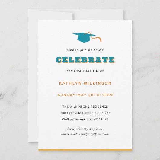 レトロフローラエレガントスクリプトシック写真卒業 招待状 (裏面)