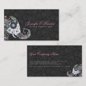 レトロフローラエレファント&ブラックダマスク 名刺 (正面/裏面)