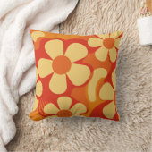 レトロフローラオレンジと黄色のパターン クッション (ブランケット)