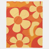 レトロフローラオレンジと黄色のパターン フリースブランケット (正面)