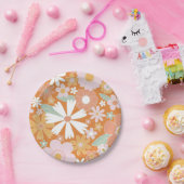 レトロフローラオレンジピンク誕生日紙プレート ペーパープレート (パーティー)