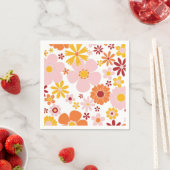 レトロフローラオレンジピンク誕生日 スタンダードカクテルナプキン (インサイチュ)