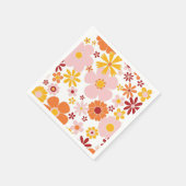 レトロフローラオレンジピンク誕生日 スタンダードカクテルナプキン (角)