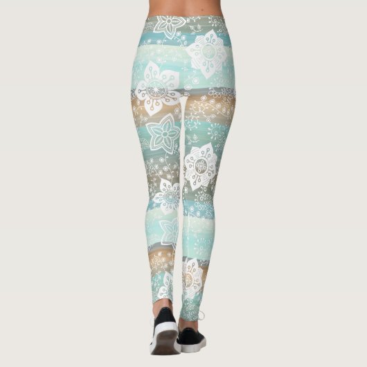 レトロフローラオンシファンキーックカッコいいストライプパターン レギンス (裏面)