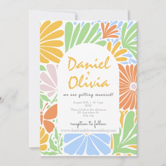 レトロフローラカラフルフレ結婚ーム 招待状 (正面)