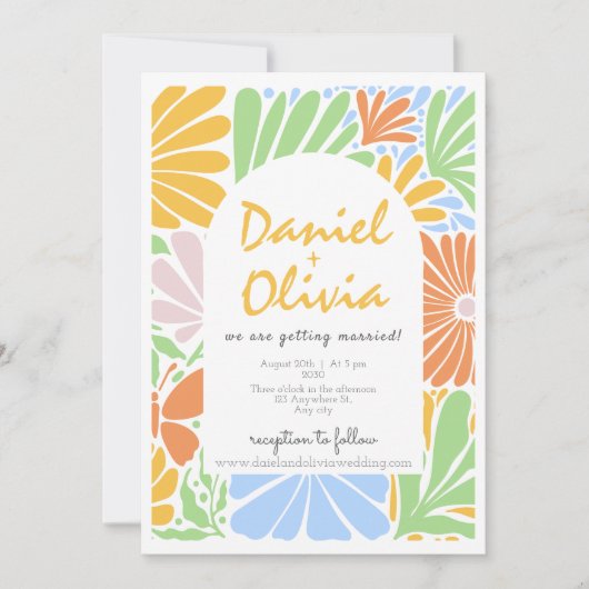 レトロフローラカラフルフレ結婚ーム 招待状 (正面)