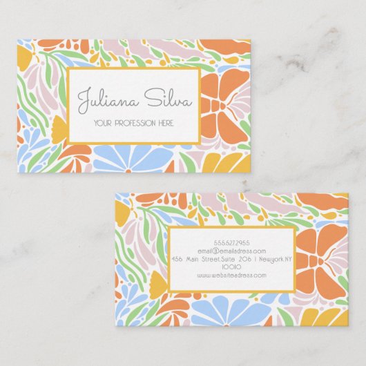 レトロフローラカラフル枠 名刺 (正面/裏面)