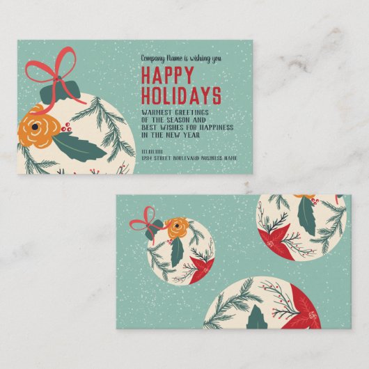 レトロフローラクリスマスボール企業の挨拶 名刺 (正面/裏面)