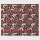 レトロフローラクリスマスレッドティール(緑がかった色)パターン ラッピングペーパー (フラット)