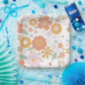 レトロフローラグルービー誕生日 ペーパープレート (パーティー)