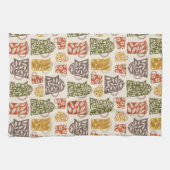 レトロフローラコーヒーポットとカップ キッチンタオル (横)