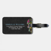 レトロフローラシュガースカルブラックペイズリー背景 ラゲッジタグ (裏面横)