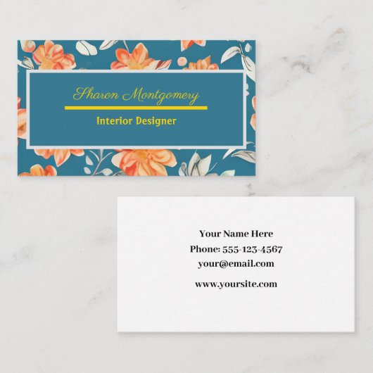 レトロフローラシームレスパターン名刺 名刺 (正面/裏面)