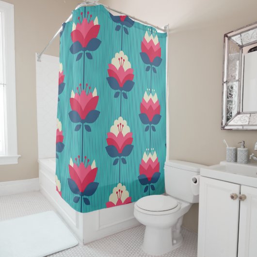 レトロフローラシームレスパターン。 シャワーカーテン (インサイチュ)