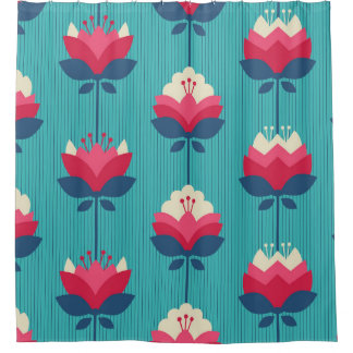 レトロフローラシームレスパターン。 シャワーカーテン