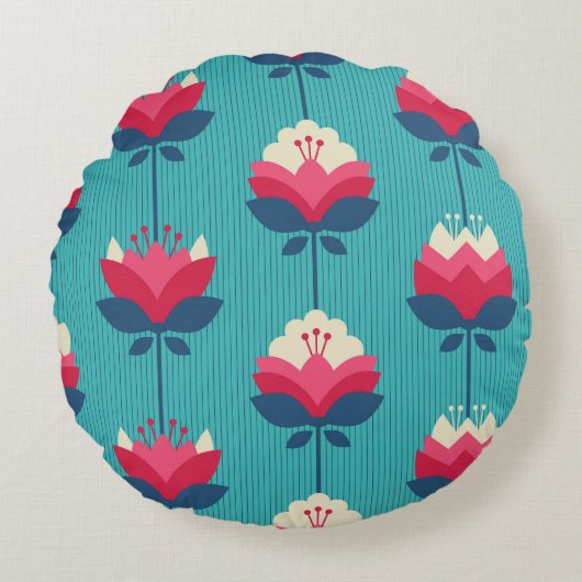 レトロフローラシームレスパターン。 ラウンドクッション (正面)