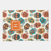 レトロフローラスカルパターンモノグラム キッチンタオル (横)