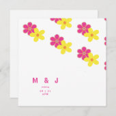 レトロフローラスクエアピンクアンドイエロ結婚ーズ 招待状 (正面/裏面)