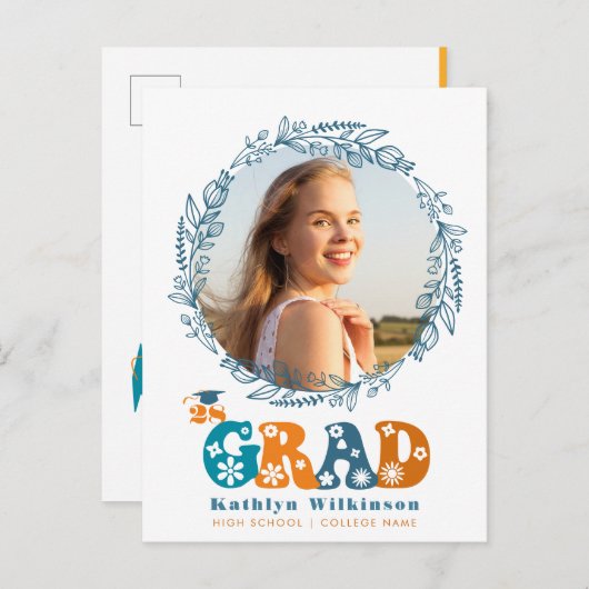 レトロフローラスクリプトエレガントリース写真大学院 案内ポストカード (正面/裏面)