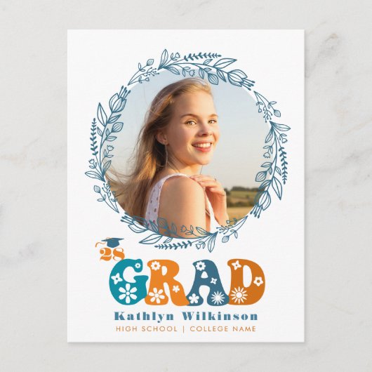 レトロフローラスクリプトエレガントリース写真大学院 案内ポストカード (正面)