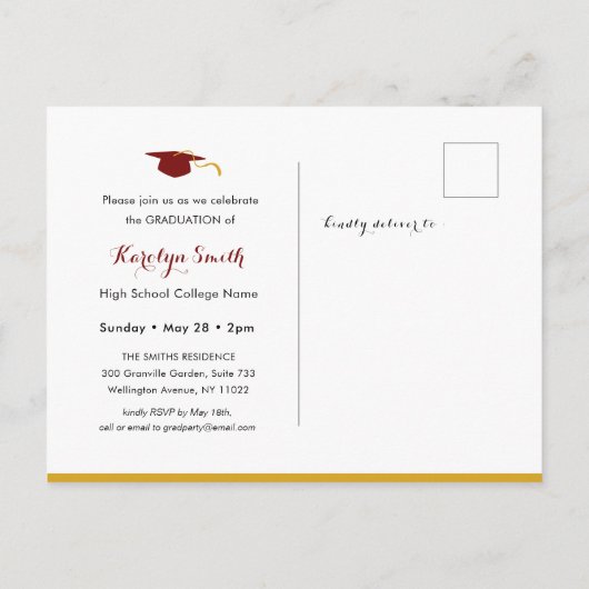 レトロフローラスクリプトシック写真卒業 インビテーションポストカード (裏面)