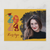 レトロフローラスクリプトシック写真卒業 インビテーションポストカード (正面)