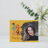 レトロフローラスクリプトシック写真卒業 インビテーションポストカード (スタンド正面)