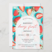 レトロフローラストロベリーファースト誕生日パーティー 招待状 (裏面)