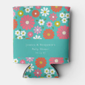 レトロフローラターコイズブルーカスタムベビーシャワー 缶クーラー (正面)