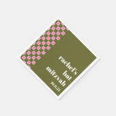 レトロフローラチェッカーボードピンクグリーンバルミツワー スタンダードカクテルナプキン (角)