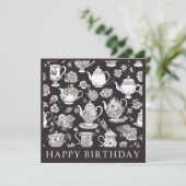 レトロフローラティーポット誕生日 カード (スタンド正面)