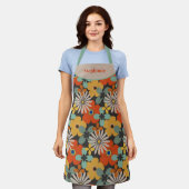 レトロフローラティール（緑がかった色）金ゴールド赤 エプロン (着用した状態)