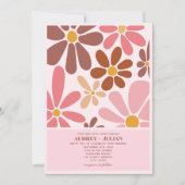 レトロフローラテラコッタピンク結婚ズ 招待状 (正面)